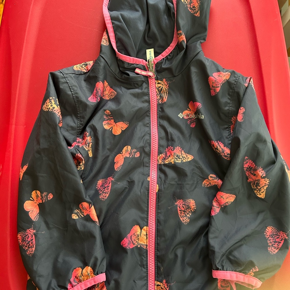 Columbia Black and Pink Raincoat with Hood